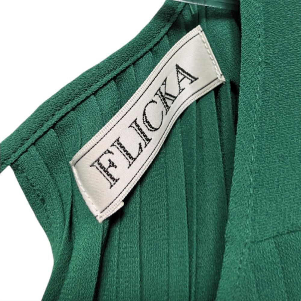 Flicka Pleated Green Party Shift Dress M View 4